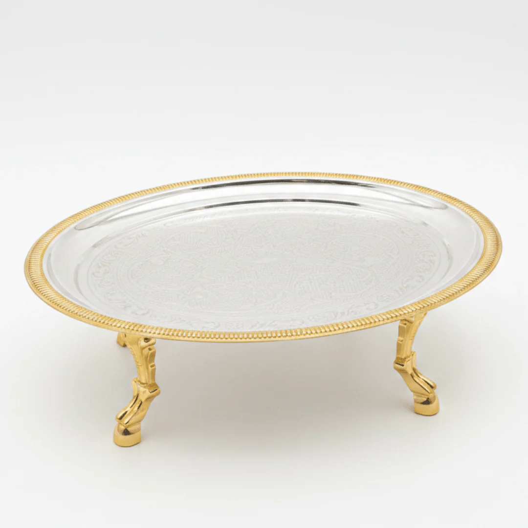 Germax Footed Silver & Gold Round Serving Tray – 32×12cm