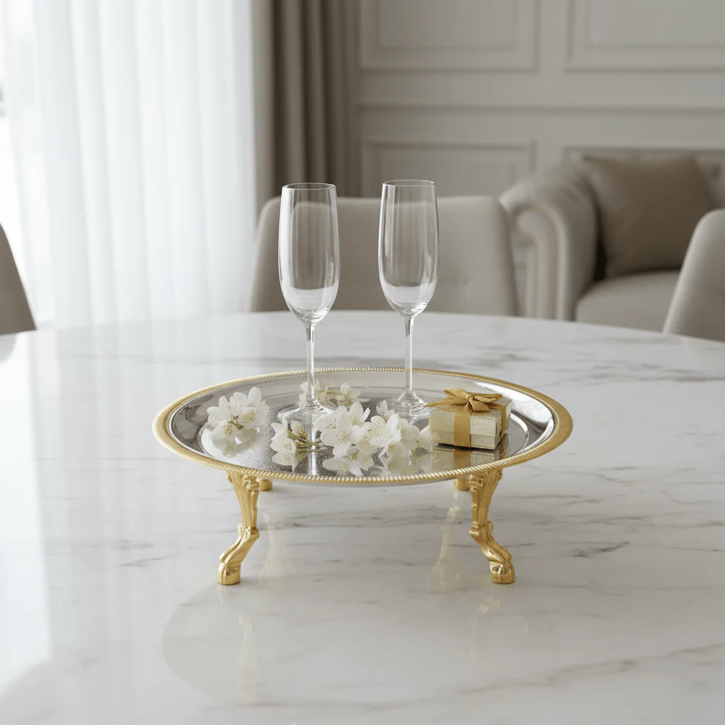 Germax Footed Silver & Gold Round Serving Tray – 32×12cm - Image 2