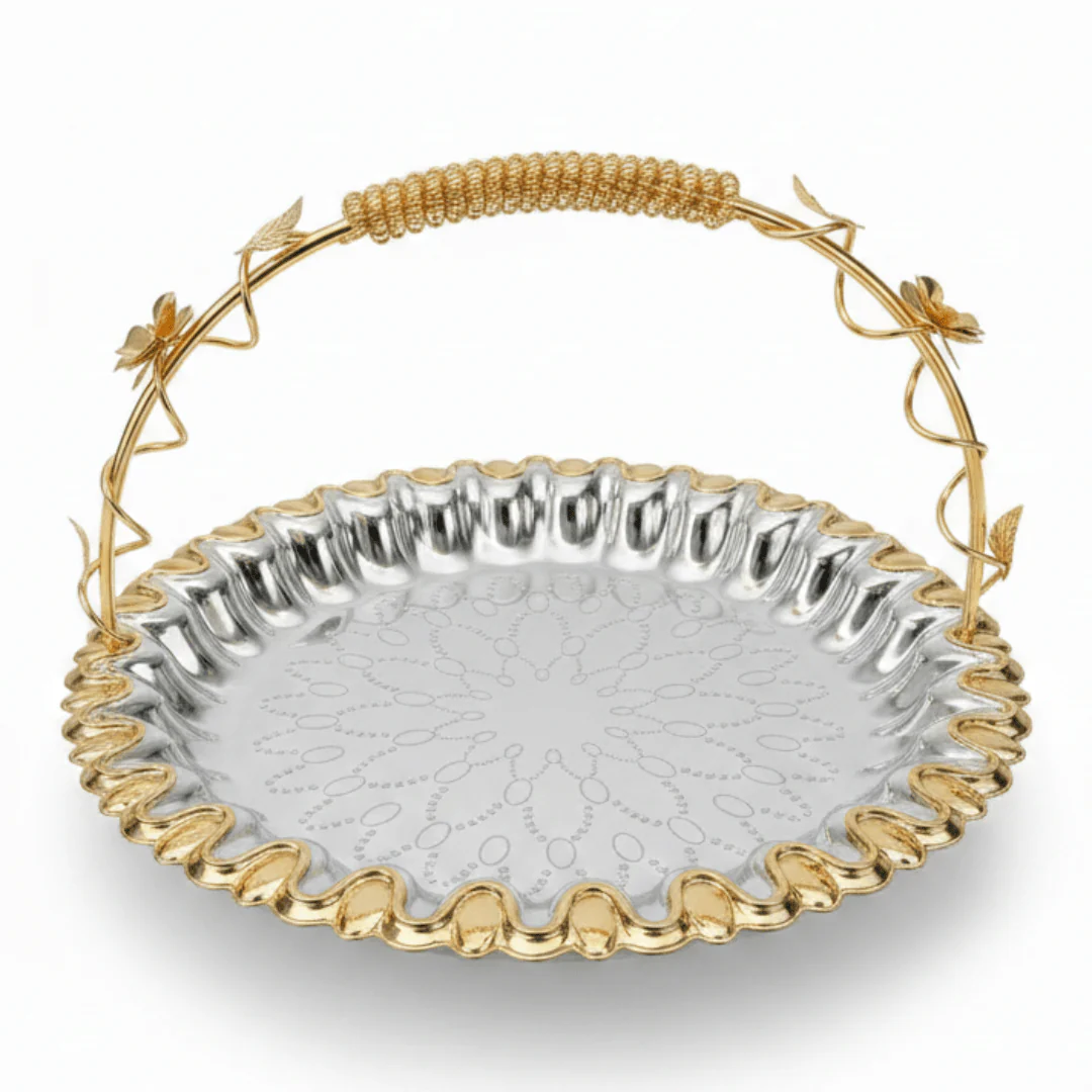 Germax Luxury Silver & Gold Round Serving Tray with Handles – 30cm