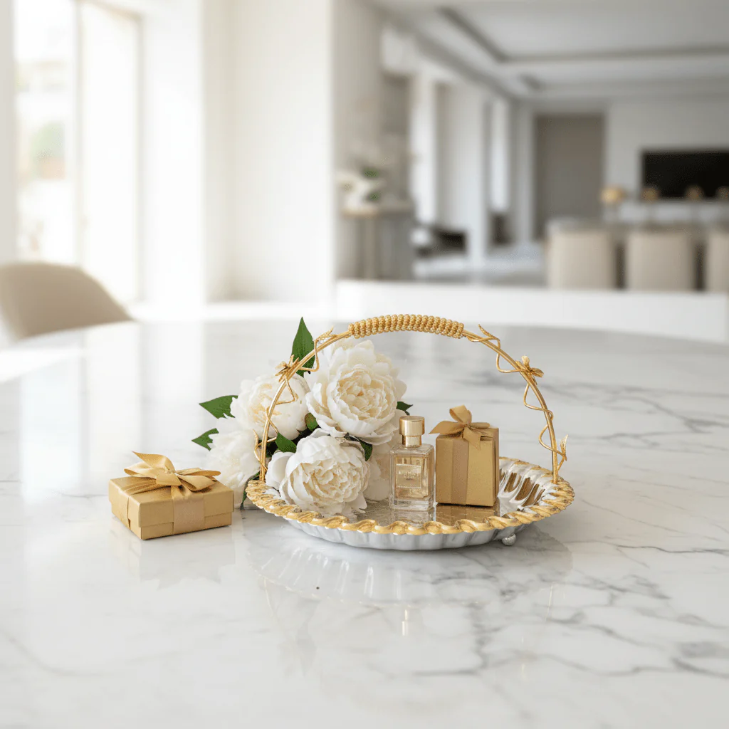 Germax Luxury Silver & Gold Round Serving Tray with Handles – 30cm - Image 3