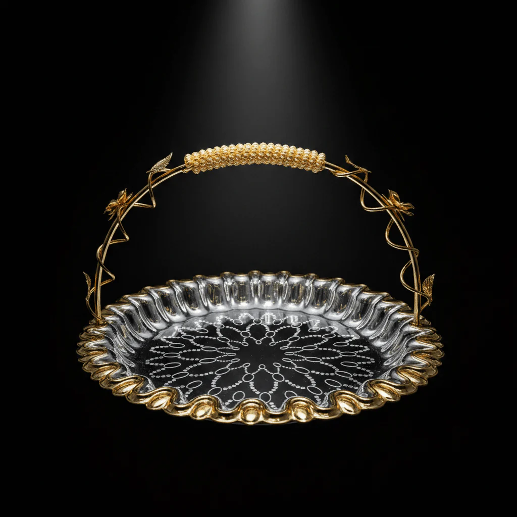 Germax Luxury Silver & Gold Round Serving Tray with Handles – 30cm - Image 4