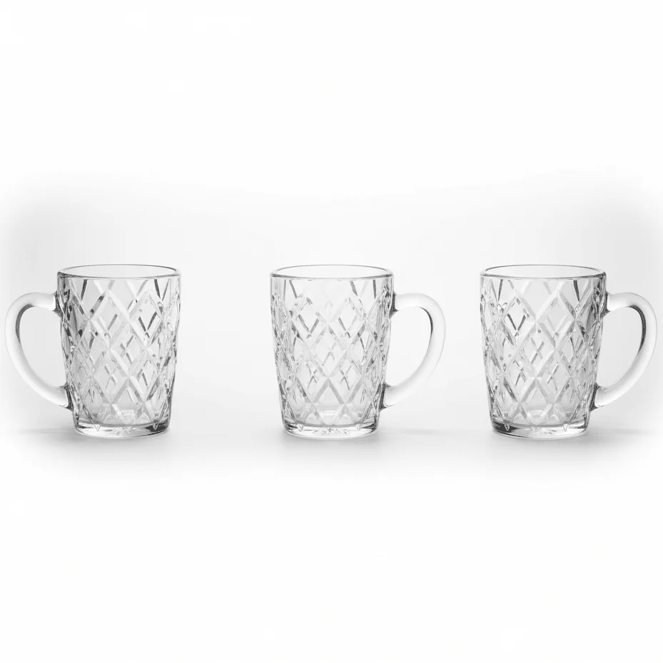 Germax Premium Glass Mug Set of Three Pieces with Gold Rim Design and 150 ml