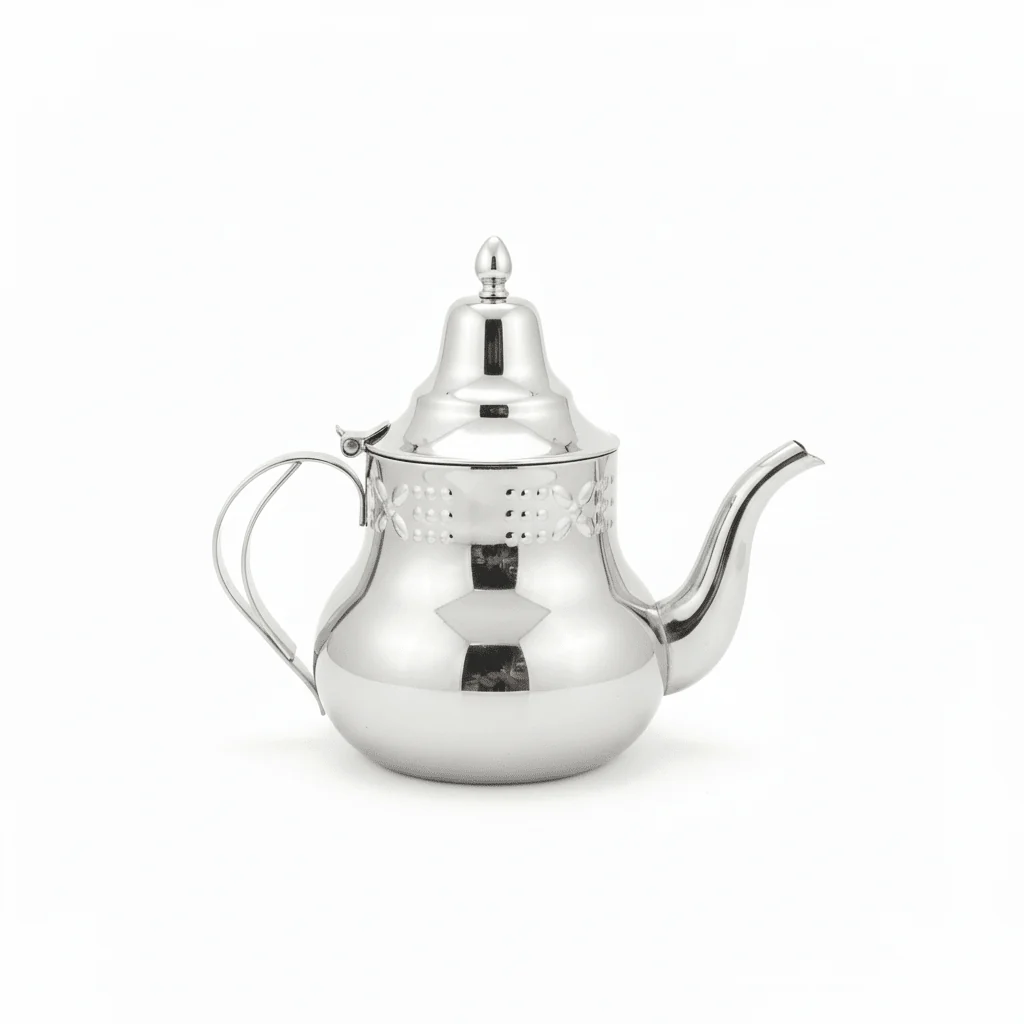 Germax Stainless Steel Tea Kettle 1.6L | Mirror-Polished Silver | Ornate Embossed Arabic Design