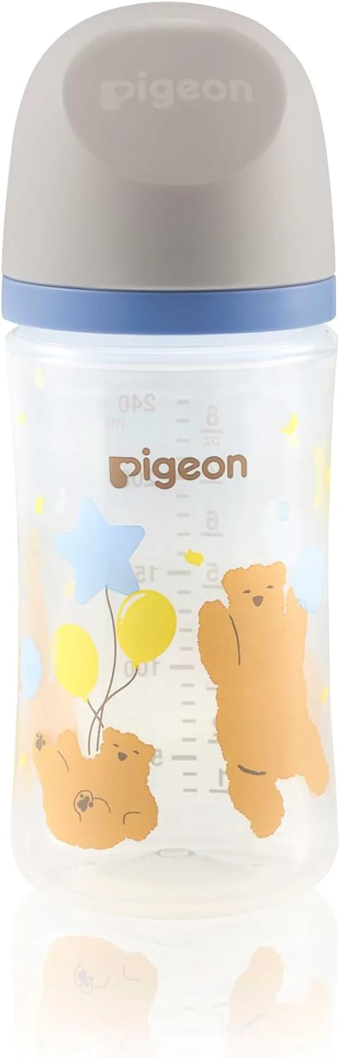 Pigeon Softouch Wide Neck Peristaltic PLUS Decorated Feeding Nursing Bottle, Medium Nipple Size, BPA Free, 3 + Months, 240ml, Multi-Color