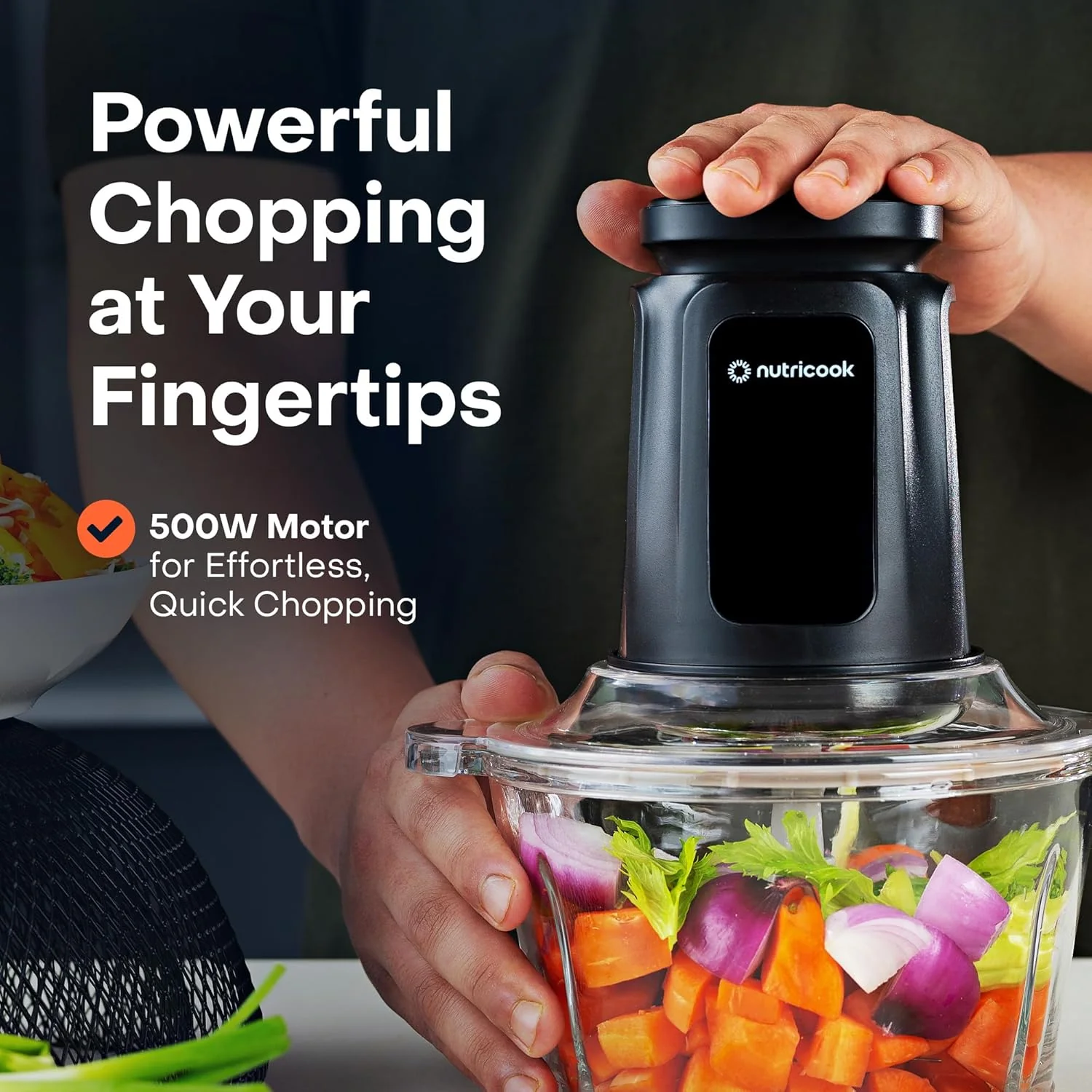 Nutricook 2+2 L XXL Glass & SS Chopper and Mincer,500W - Pulse & 2 speeds, 2-Removable 4 SS -Blade for Chopping, Ice Crushing, Meat Mincing, Grinding, Pureeing & more - BLk - Image 5