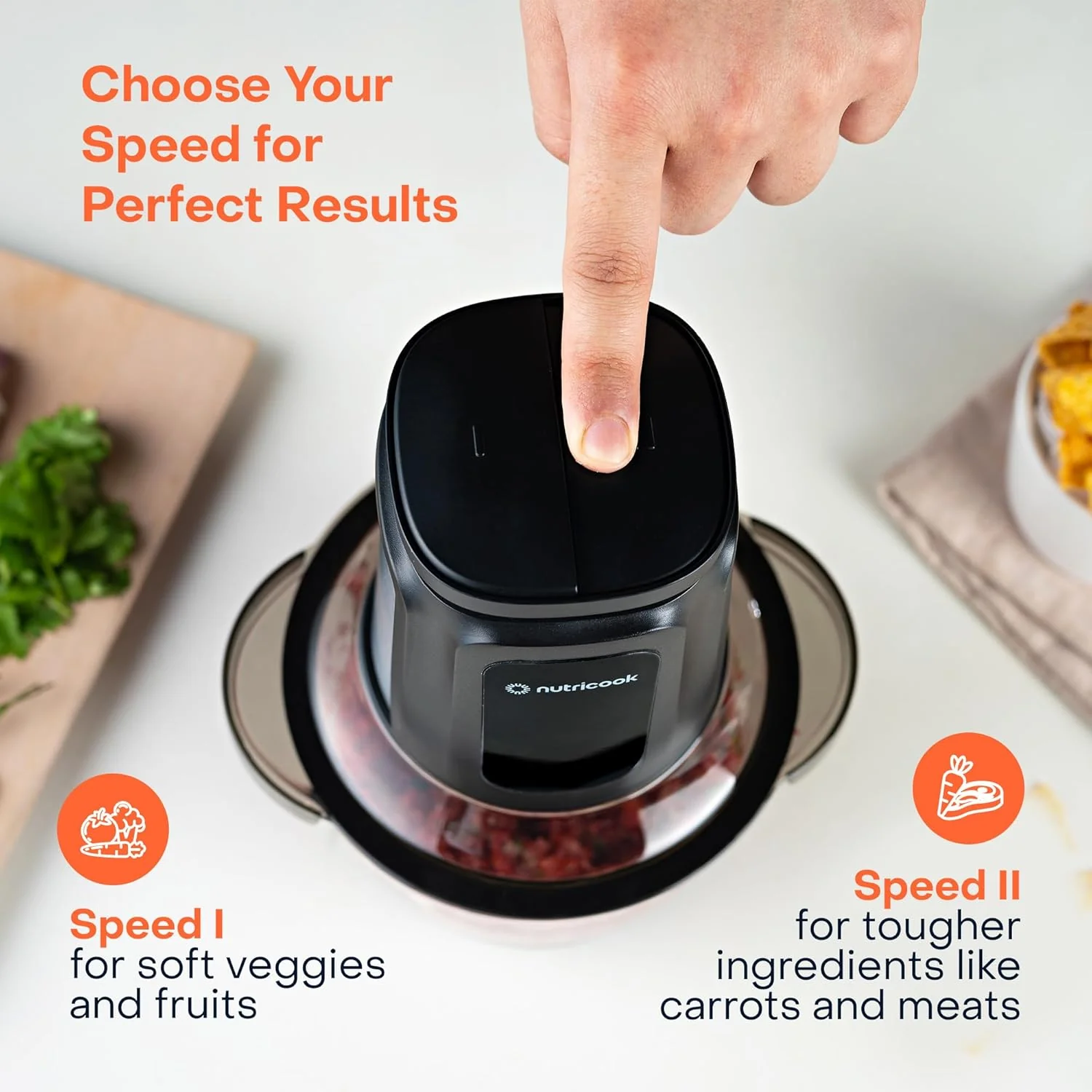 Nutricook 2+2 L XXL Glass & SS Chopper and Mincer,500W - Pulse & 2 speeds, 2-Removable 4 SS -Blade for Chopping, Ice Crushing, Meat Mincing, Grinding, Pureeing & more - BLk - Image 6