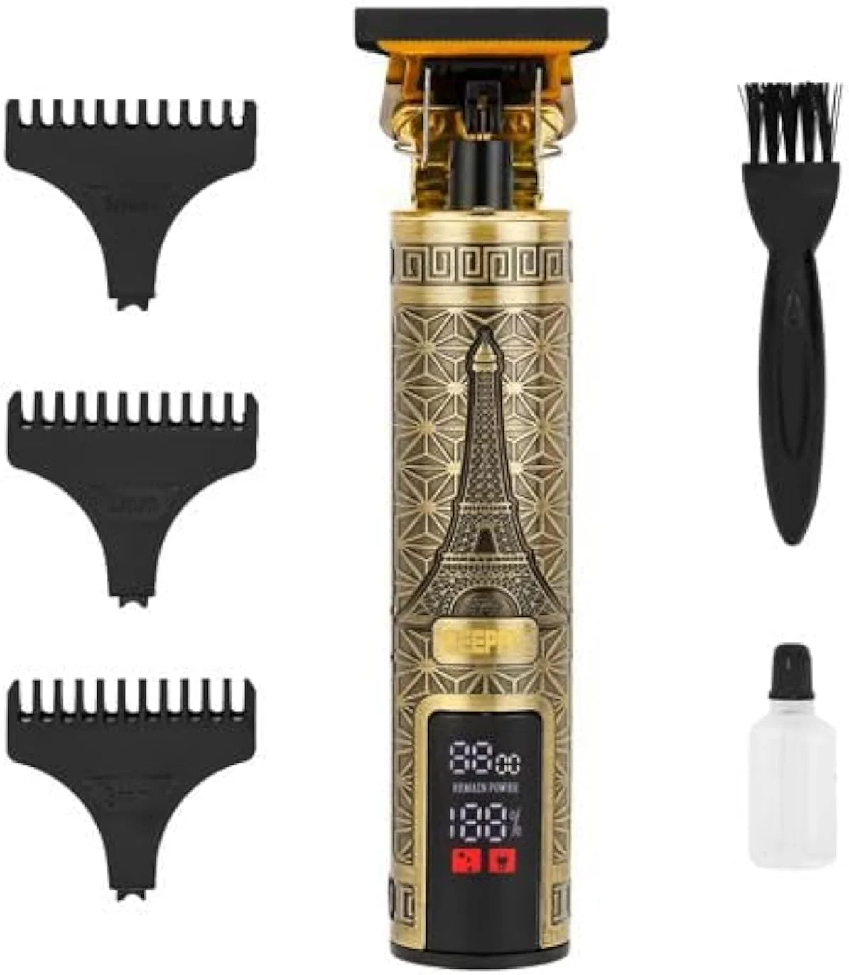 Geepas Professional Digital Hair Clipper- GTR56038|High Capacity Li-ion Battery|Does not Hurt Scalp| LCD Display, Perfect for Home and Saloon Styling|  Golden and black