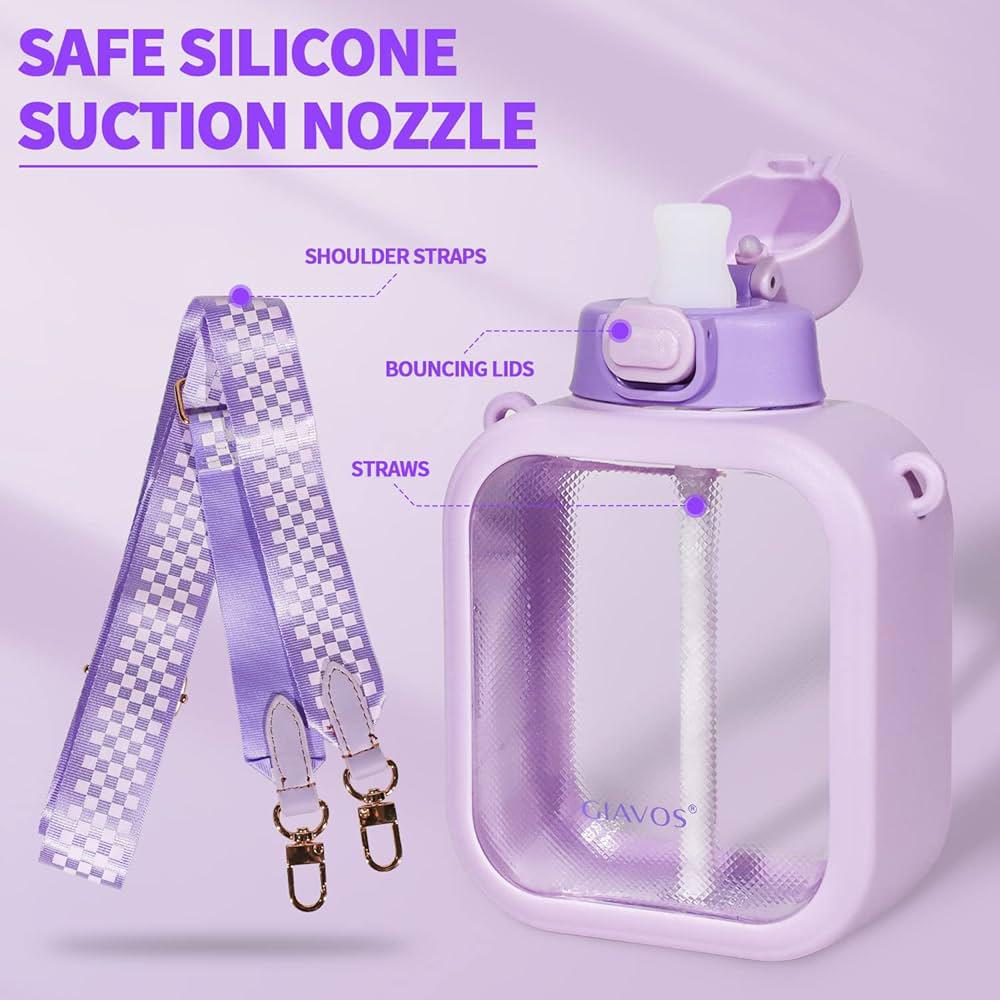 Giavos Fashion Plastic Water Bottle 700ml with Adjustable Strap, Lavender - Image 2