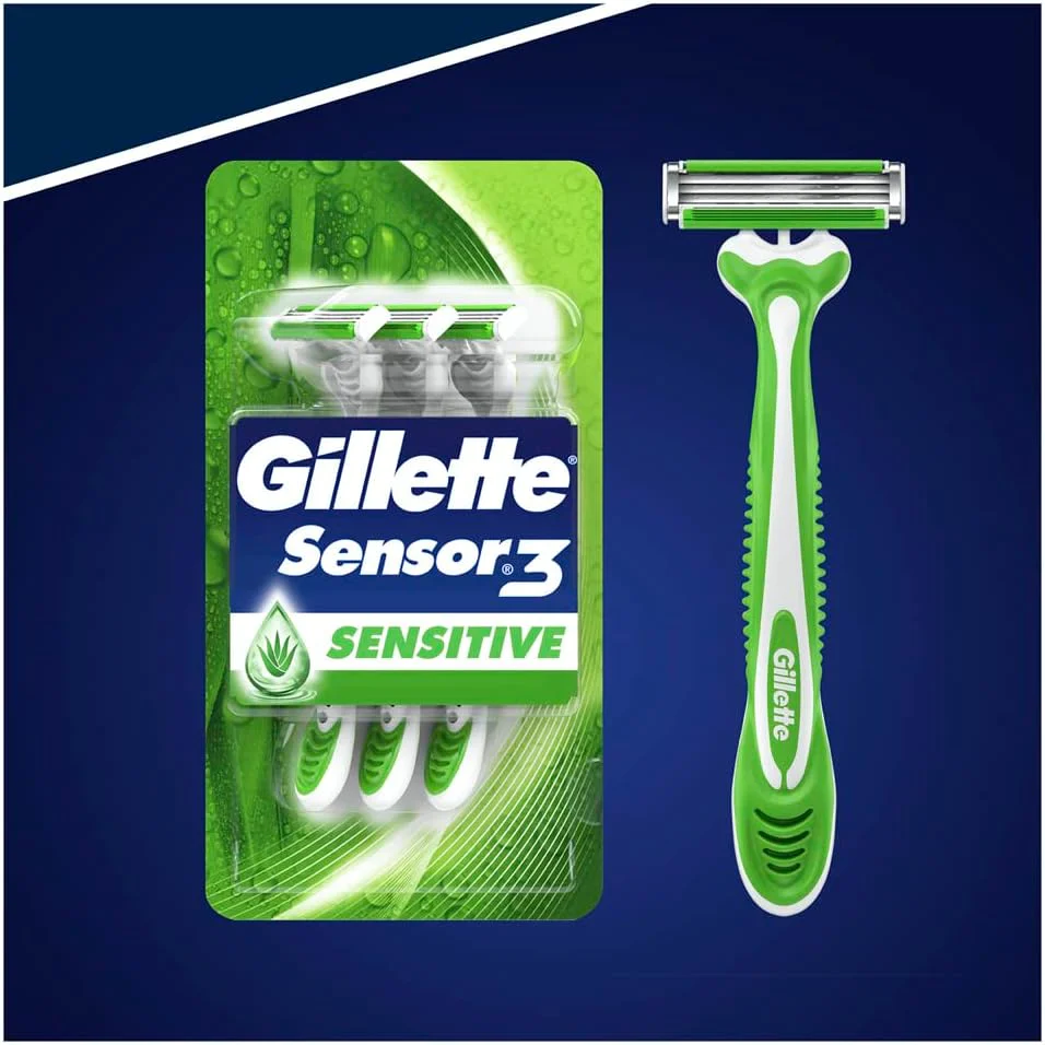 Gillette Blue 3 Sensitive Men's Disposable Razors-3 Pieces - Image 2