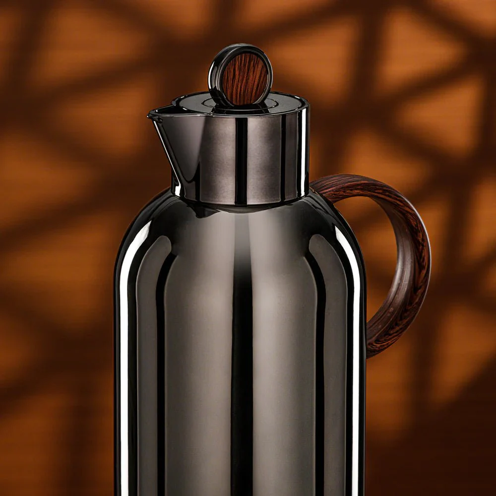 Almarjan Vacuum Flask Set 1L + 1L Black Nickel & Dark Wood - Image 2
