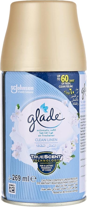 Glade Automatic Spray Refill 2 x Clean Linen & 1 x Blooming Peony & Cherry Air Freshener, For Up To 60 Days Of Automatic Freshness, 3 x 269ml - Image 2