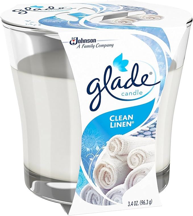 Glade Renewing Clean Linen Scented Candle, Fragrance Infused With Essential Oils, 3.4Oz - Image 2