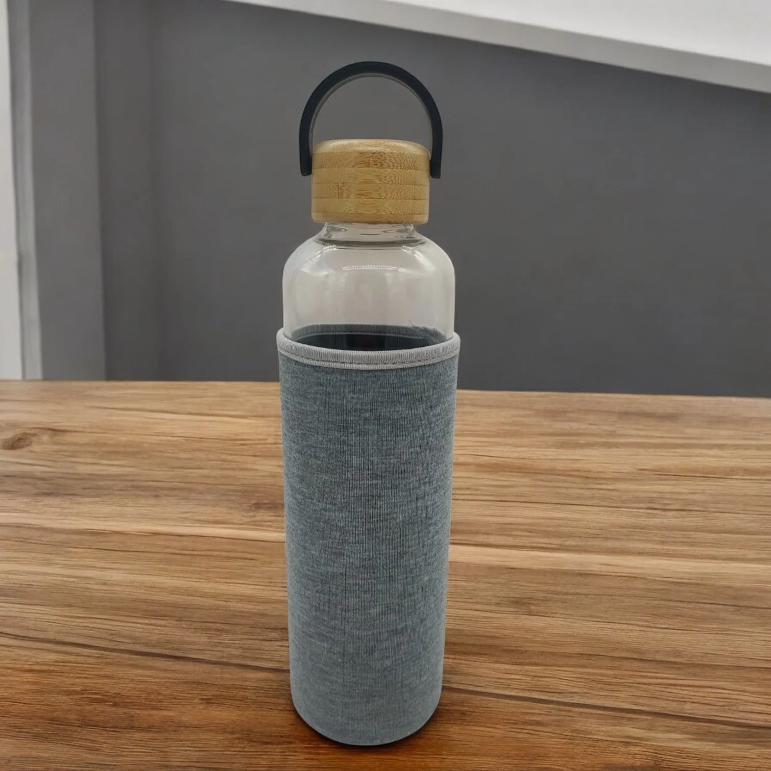 AKDC Glass bottle with wooden lid carry 900ml High Glass Water Bottle, With Wooden Lid with sleeve, Suitable For Outdoor Sports, Fitness, Travel.