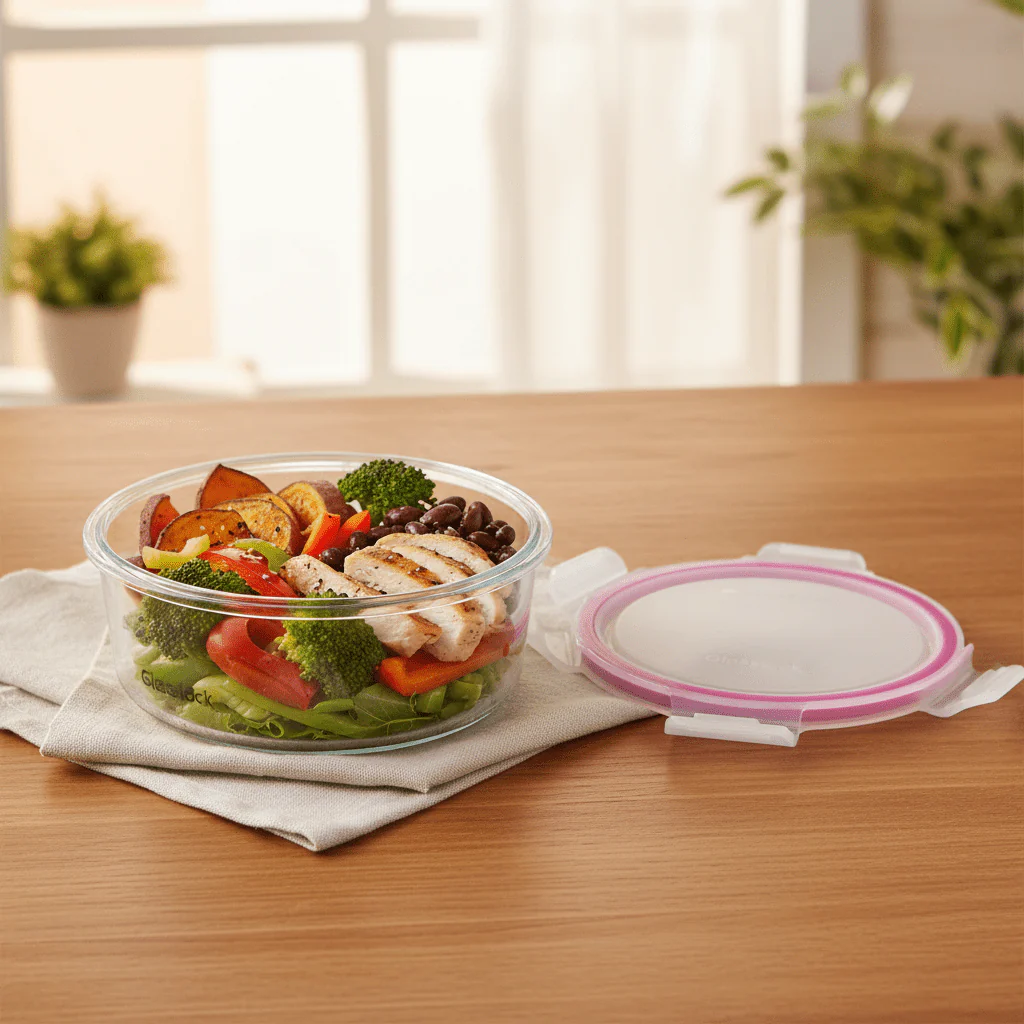 Glasslock Round Glass Food Container with Leakproof Airtight Locking Lid – Premium Storage Solution – 950 ml - Image 3