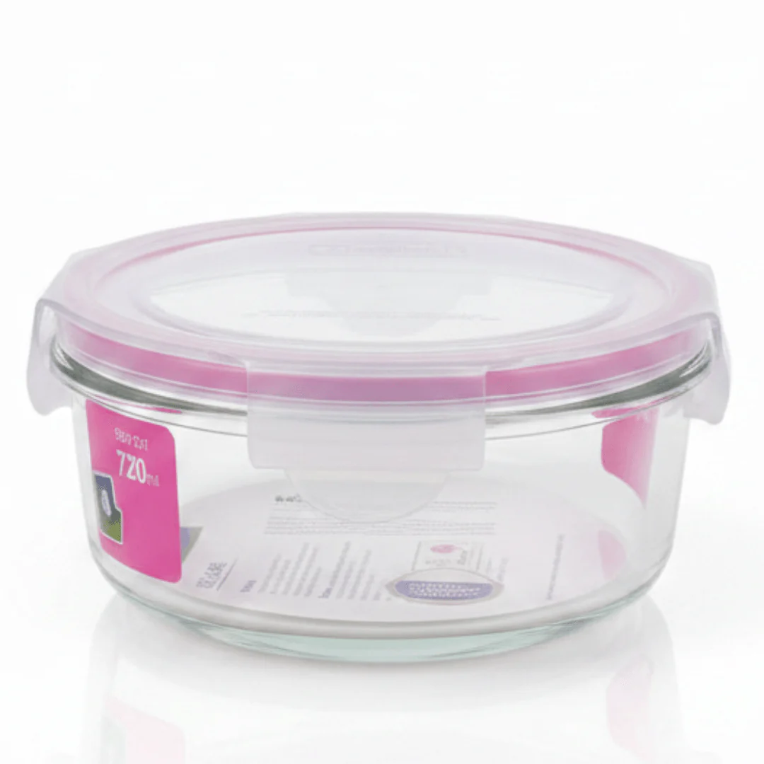 Glasslock Round Glass Food Storage Container with Secure Locking Airtight Lid – Microwave Safe Glass – 720 ml