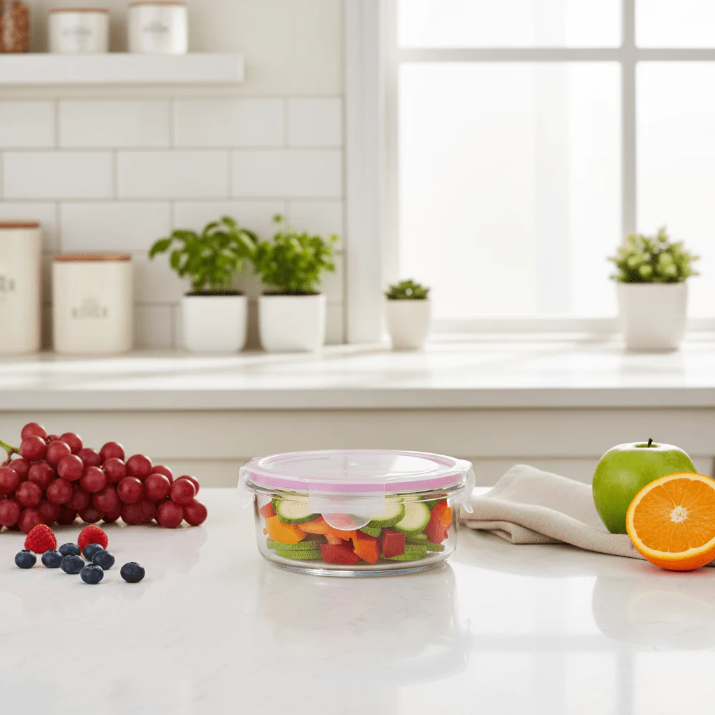 Glasslock Round Glass Food Storage Container with Secure Locking Airtight Lid – Microwave Safe Glass – 720 ml - Image 2