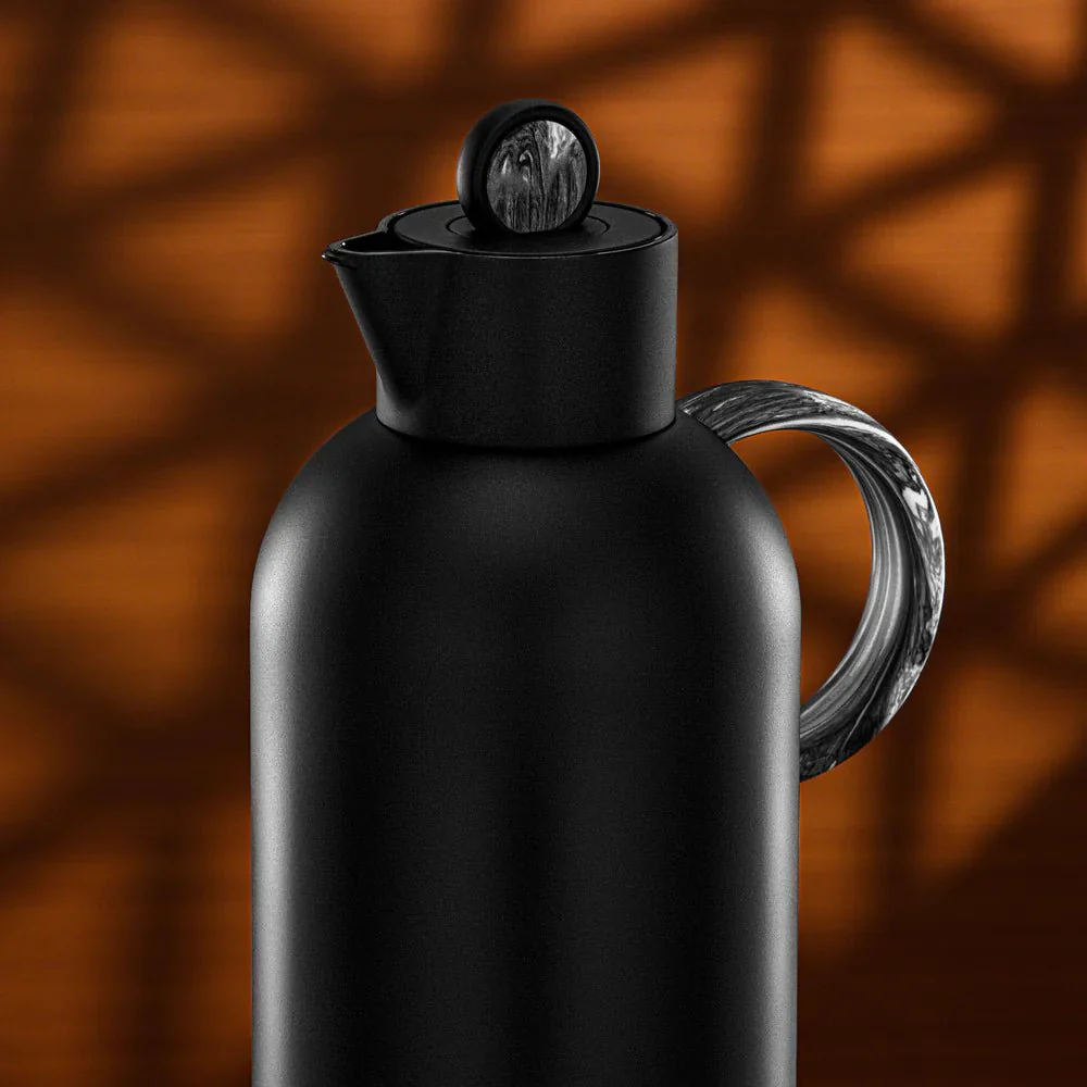Almarjan Vacuum Flask Set 1L + 1L Matt Black & Black Marble - Image 2