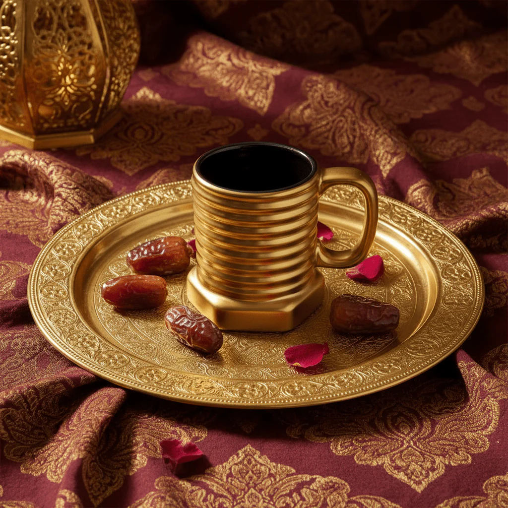 Gold & Black Ribbed Ceramic Mug — 350ml | Luxury Hexagonal Design - Image 4