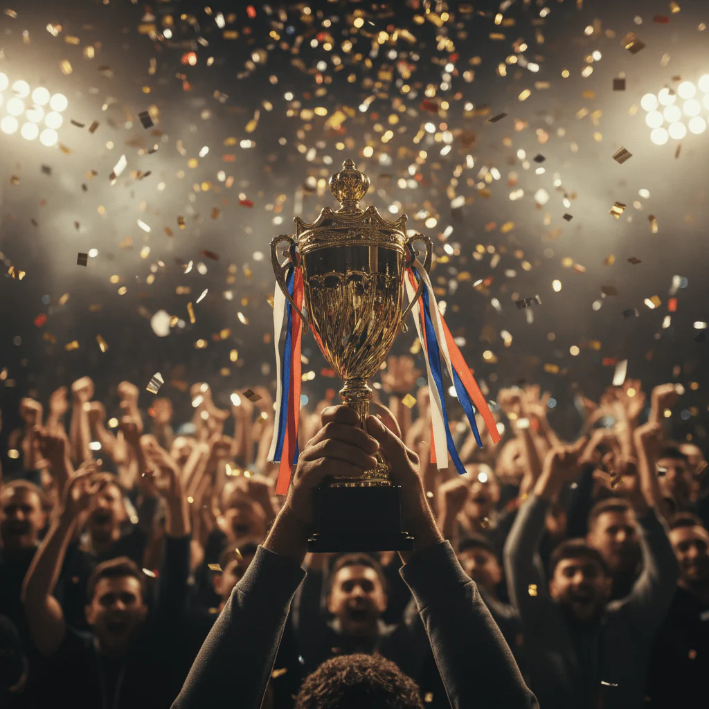 Gold & Black Metal Trophy Cup — 30cm | Premium Award with Decorative Handles & Ribbons - Image 3