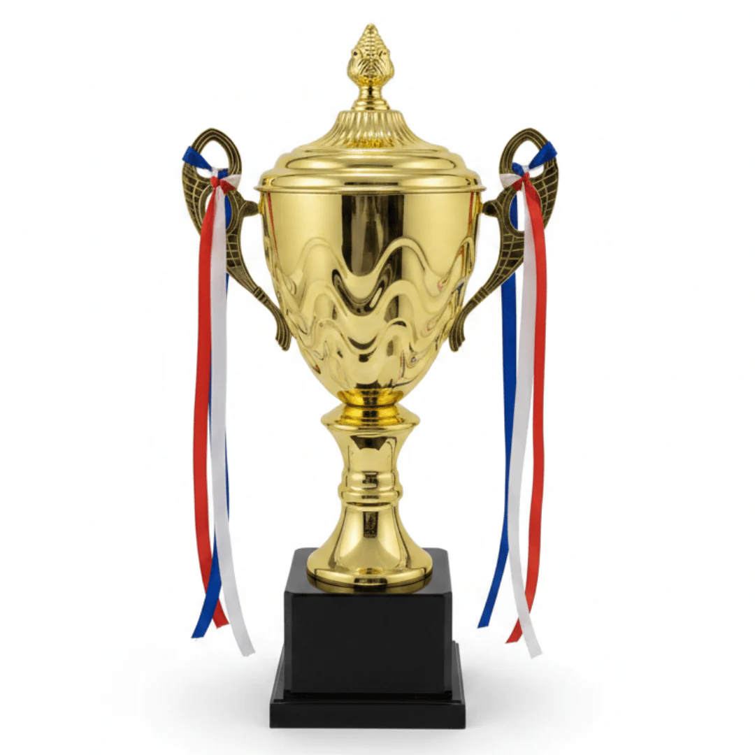 Premium Gold & Black MGold & Black Metal Trophy Cup — 45cm | Award Trophy with Decorative Ribbonsetal Trophy — 45cm