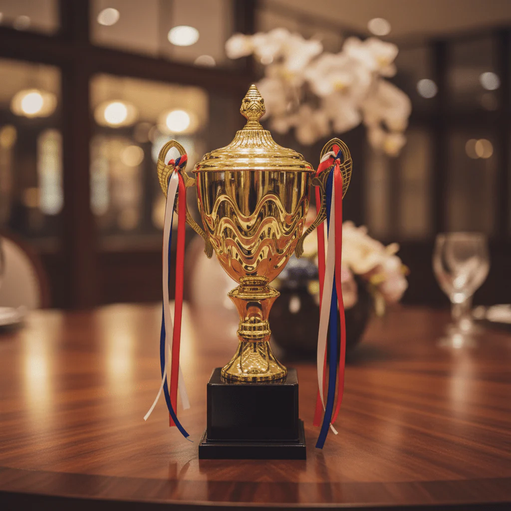 Premium Gold & Black MGold & Black Metal Trophy Cup — 45cm | Award Trophy with Decorative Ribbonsetal Trophy — 45cm - Image 2