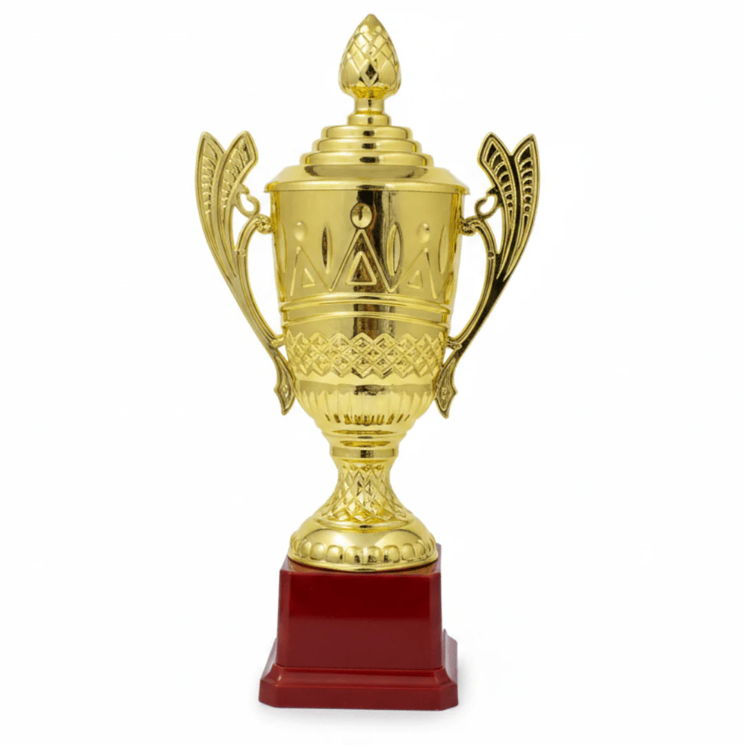 Gold & Red Elegant Plastic Trophy – 25cm Award Cup