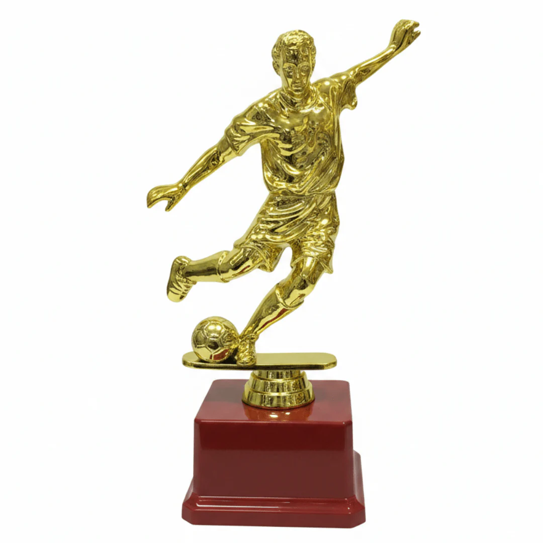 Gold & Red Plastic Football Trophy — 25cm Ideal for Tournaments & Events