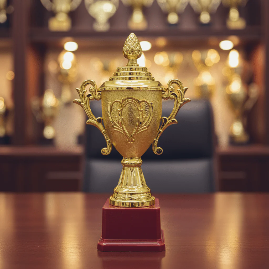 Gold Champion Trophy – 26cm | Plastic Ornate Award Cup with Red Base - Image 2