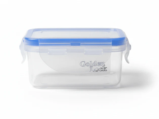 Golden Lock Plastic Rectangular Food container With Lid 200ml-Blue&Transparent