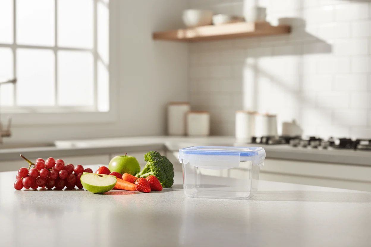 Golden Lock Plastic Rectangular Food container With Lid 380ml-Blue&Transparent - Image 2