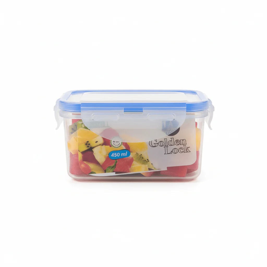 Golden Lock Plastic Rectangular Food container With Lid 450ml-Blue&Transparent