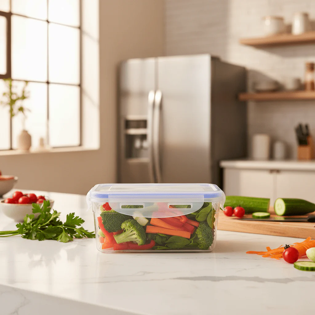 Golden Lock Plastic Rectangular Food container With Lid 535ml-Blue&Transparent - Image 2