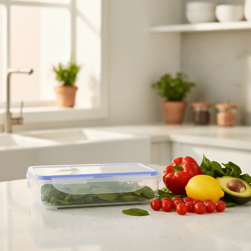 Golden Lock Plastic Rectangular Food container With Lid 825ml-Blue&Transparent - Image 2