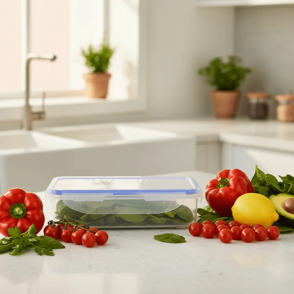 Golden Lock Plastic Rectangular Food container With Lid 825ml-Blue&Transparent - Image 3