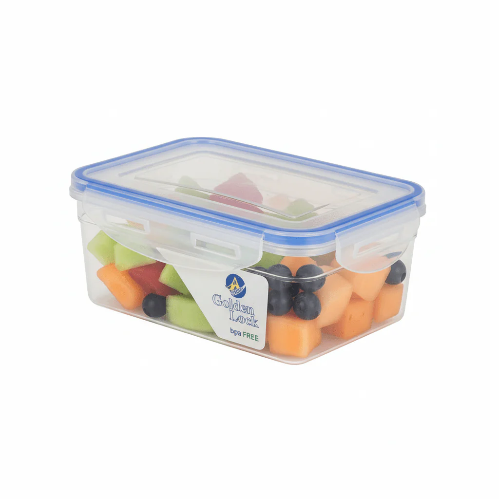 Golden Lock Plastic Rectangular Food container 955ml-Blue&Transparent