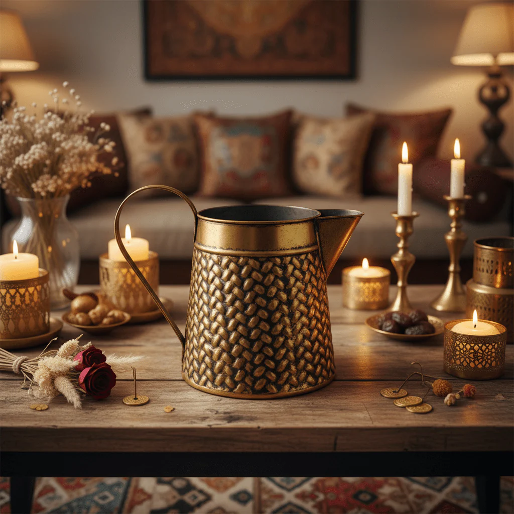 Golden Brass Decorative Kettle | Woven Texture | 16.5 × 11 cm - Image 2