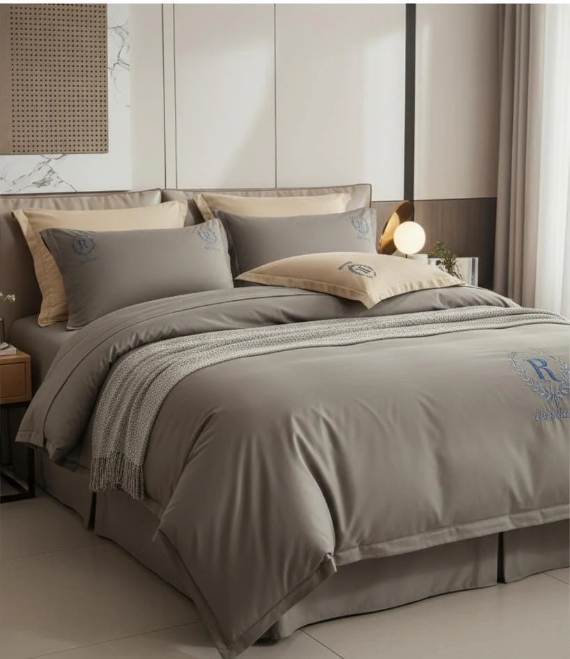 GrandMilestones Gray Nylon-Cotton 4-Piece Bedsheet Set with 200x230cm Quilt Cover and 2 Pillowcases