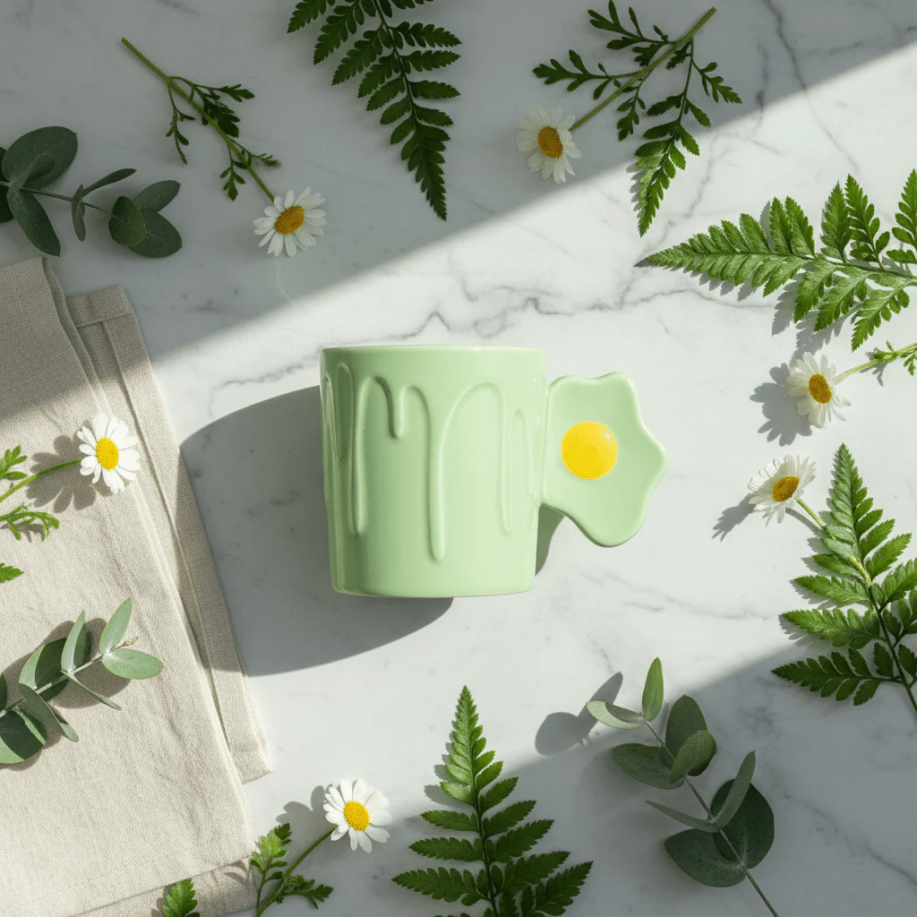 Bloom Drip Ceramic Mug With Lid — Mint Green | 350ml - Image 3