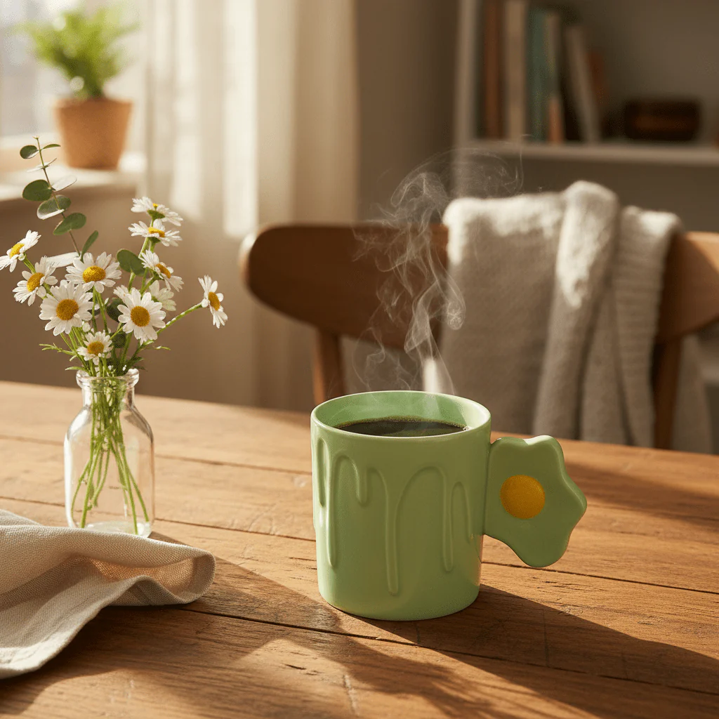 Bloom Drip Ceramic Mug With Lid — Mint Green | 350ml - Image 4