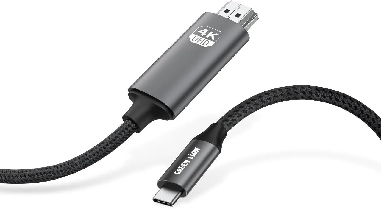 Green Lion 4K 30Hz USB-C to HDMI Cable,Braided Cable,Mirror Mode,Extend Mode,2 Meter Cable,Aluminum Shell,Durable Material,Speed & Power Combined - Black