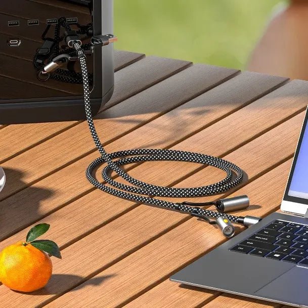 Green Lion 6 in 1 Cable Charging, Led Light, Ignition, 1.2m Woven Cable, 480Mbps Transfer Speed, PD60W Fast Charging - Gray - Image 4