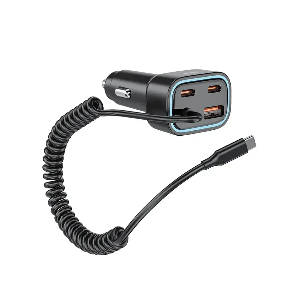 Green Lion 90W Car Charger with Dual PD Charger and Built-in USB-C and USB-A Cables – Gray - Image 2