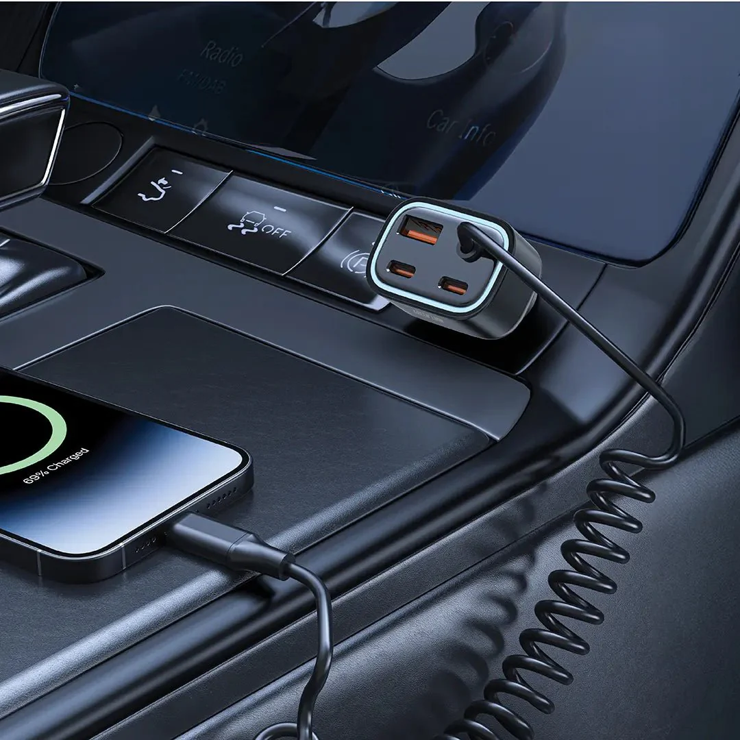 Green Lion 90W Car Charger with Dual PD Charger and Built-in USB-C and USB-A Cables – Gray - Image 4