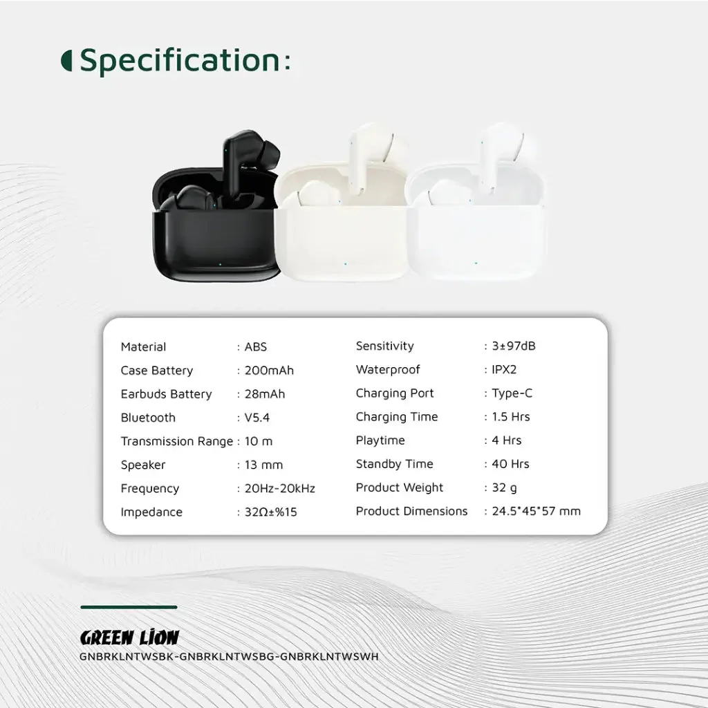 Green Lion Brooklyn True Wireless Earbuds with Voice Assistant, 4 Hours Playtime, Built-in Microphone, HiFi Sound, Touch Control, Dual-Mic - Black - Image 3
