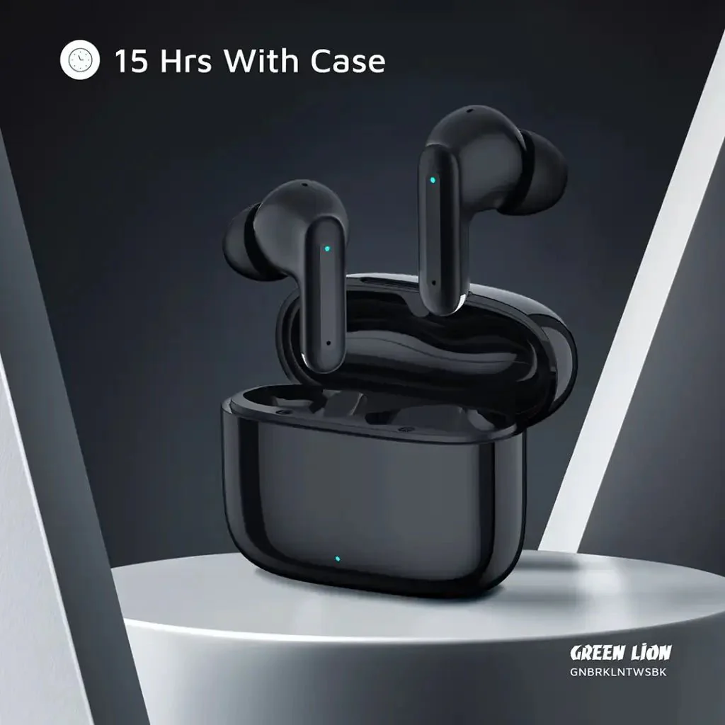 Green Lion Brooklyn True Wireless Earbuds with Voice Assistant, 4 Hours Playtime, Built-in Microphone, HiFi Sound, Touch Control, Dual-Mic - Black - Image 7