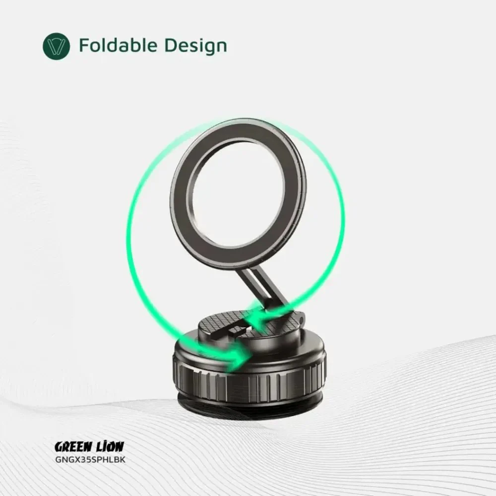 Green Lion GX-35 Suction Phone Holder with 360 Rotation, Upgraded Magnetic Force, Zinc Alloy Arm, Compatible with MagSafe Strong Suction, Foldable Design, 3-Axis Adjustment - Black - Image 3