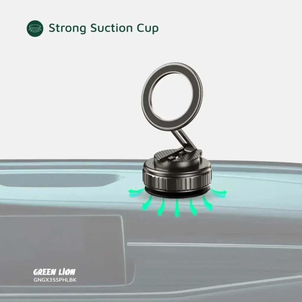 Green Lion GX-35 Suction Phone Holder with 360 Rotation, Upgraded Magnetic Force, Zinc Alloy Arm, Compatible with MagSafe Strong Suction, Foldable Design, 3-Axis Adjustment - Black - Image 5
