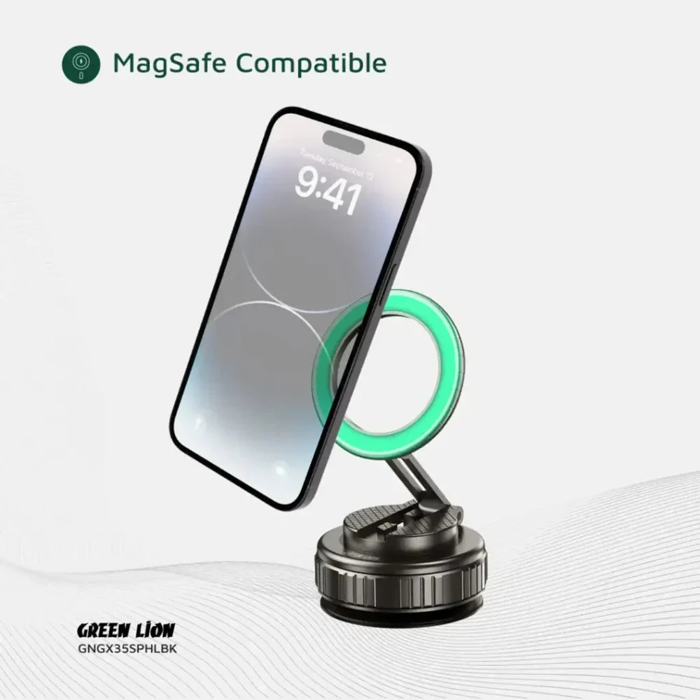 Green Lion GX-35 Suction Phone Holder with 360 Rotation, Upgraded Magnetic Force, Zinc Alloy Arm, Compatible with MagSafe Strong Suction, Foldable Design, 3-Axis Adjustment - Black - Image 7