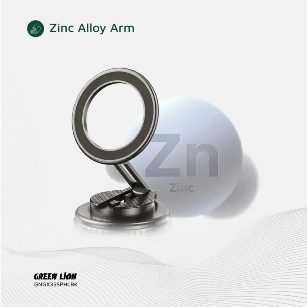Green Lion GX-35 Suction Phone Holder with 360 Rotation, Upgraded Magnetic Force, Zinc Alloy Arm, Compatible with MagSafe Strong Suction, Foldable Design, 3-Axis Adjustment - Black - Image 8