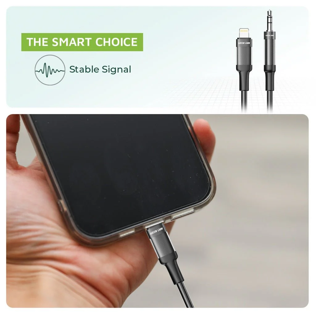 GREEN LION Lightning to AUX Braided 1 meter Cable - Black - Image 6